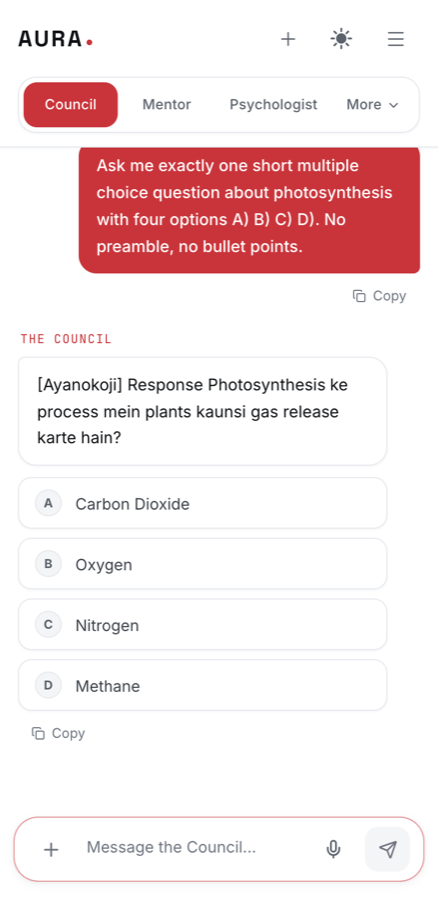 The Teacher asking a question with tappable options